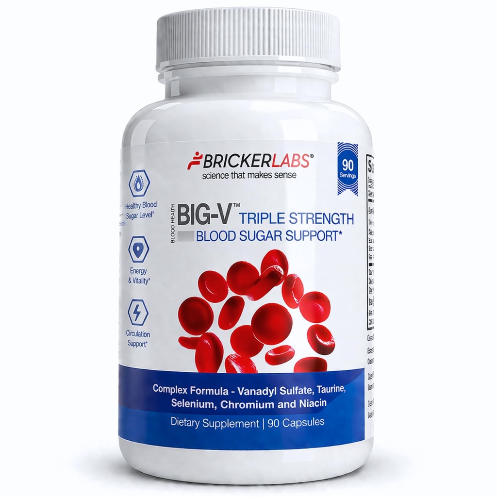 Bricker Labs Triple Strength Vanadyl Συμπλήρωμα: Vanadyl Sulfate 30 mg, Taurine 600 mg, Selenium, Chromium και Niacin, Blended Mineral Supplement Caps 90 ct