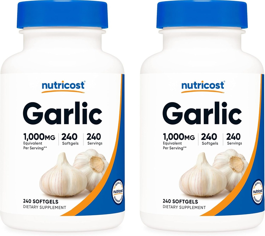 Nutricost Σκόρδο 1000mg, 240 Softgels (2 μπουκάλια) - Άτομα, Premium συμπλήρωμα χωρίς γλουτένη