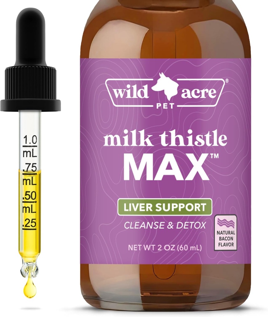 Wild Acre Milk Thittle for Dogs - Max δύναμη Ηπατική υποστήριξη, καθαρισμού & Detox - Φυσικό άρωμα μπέικον - Απλά Προσθήκη στο φαγητό - Picky κουτάβι Εγκεκριμένο, 2 oz (60mL)