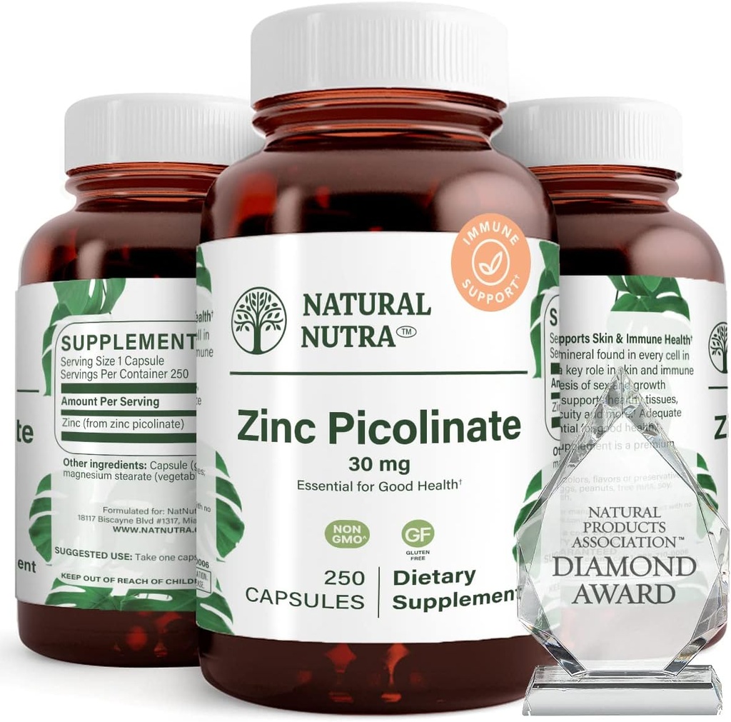 Φυσικός ψευδάργυρος Nutra Picolinate 30 mg, Διπλή Δύναμη, Ακατέργαστη και Καθαρή, Εξαιρετικά Βιοδιαθέσιμη Συμπλήρωμα για την Ανάπτυξη και την Ανοσολογική Υποστήριξη, Βοηθά στο Μεταβολικό Σύστημα Υποστήριξης, Μειώστε το Κοινό Κρύο 250 Καψάκιο
