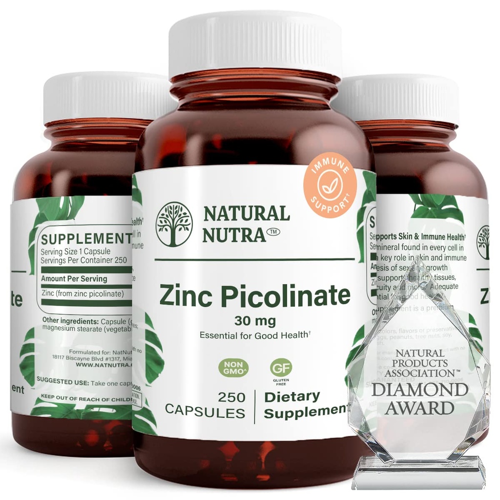 Φυσικός ψευδάργυρος Nutra Picolinate 30 mg, Διπλή Δύναμη, Ακατέργαστη και Καθαρή, Εξαιρετικά Βιοδιαθέσιμη Συμπλήρωμα για την Ανάπτυξη και την Ανοσολογική Υποστήριξη, Βοηθά στο Μεταβολικό Σύστημα Υποστήριξης, Μειώστε το Κοινό Κρύο 250 Καψάκιο