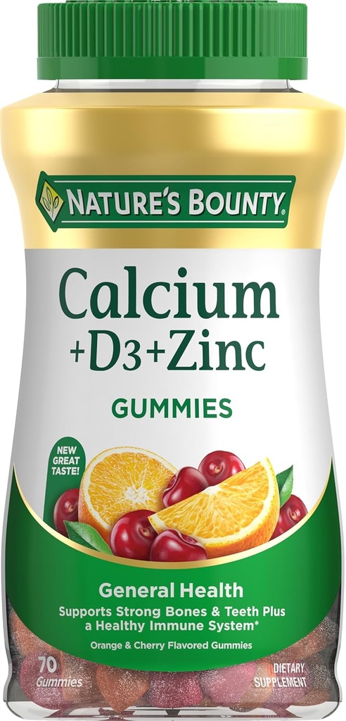 Ασβέστιο & Βιταμίνη D Gummies by Nature's Bounty, Immune Support & Bone Health, 500mg Calcium & 1000 IU Βιταμίνη D3, Fruit Flavor, 70 Count