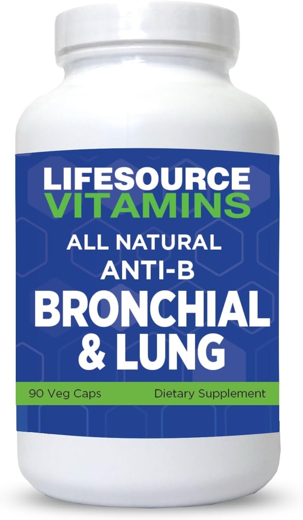 LifeSource Vitamins All Natural Anti-B Bronchial & Lung Support – 14 All Natural Ingredients - 90 Capsules - Proprietary Formula