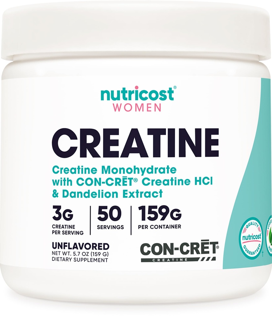 Nutricost Creatine Monohydrate Κόνις για γυναίκες, Μικρονωμένα, Άγευστα, 50 Μερίδες - Χορτοφαγικά, Μη ΓΤΟ, Χωρίς Γλουτένη