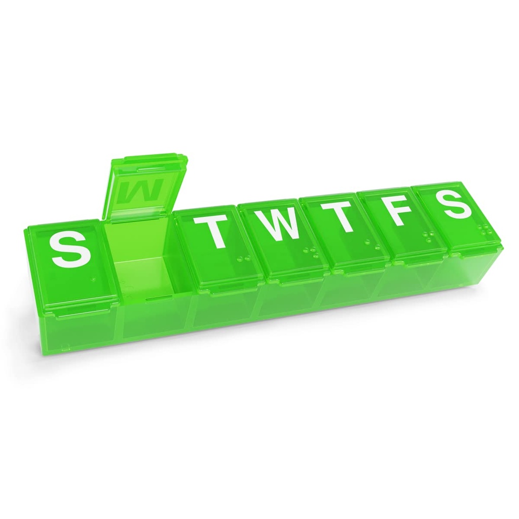 EZY DOSE Weekly (7-Day) Daily Pill Organizer, Vitamin Planner, Medicine Container, Case for Supplements and Fish Oils, Convenient and Easy to Use, Medium Compartments, Travel Friendly, Green, BPA Free