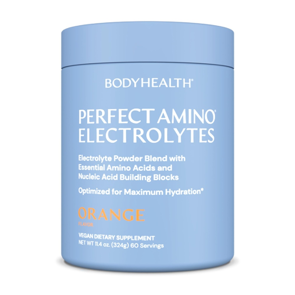 BodyHealth PerfectAmino Ηλεκτρολυτές σκόνη Όχι Ζάχαρη, Keto Ζάχαρη Χωρίς νηστεία Ηλεκτρολυτές Ποτό Μίγμα, Ενυδατική σκόνη με Ανιχνευμένα Ορυκτά - Πορτοκαλί - 60 Υπηρεσίες
