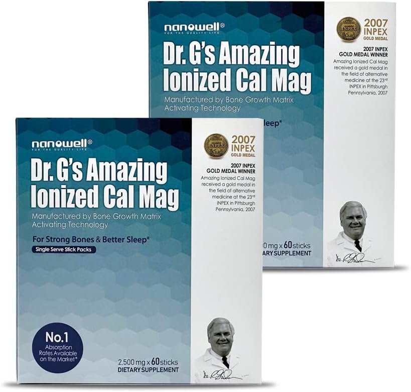 Dr G's Amazing Ionized Cal Mag - Συμπλήρωμα σκόνης ασβεστίου για την υγεία των οστών - 60 ραβδιά x 2 συσκευασίες για 4 μήνες (120 Count)