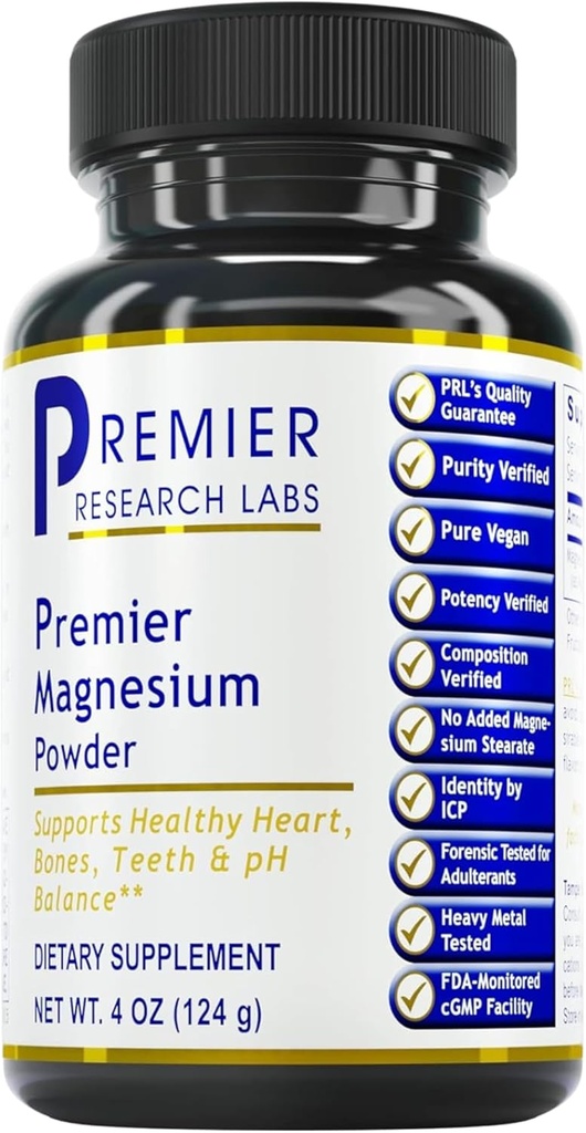 Premier Research Labs Σκόνη μαγνησίου - συμπλήρωμα γαλακτικού μαγνησίου, σκόνη μαγνησίου για ύπνο & υγεία, 400 mg ανά υπηρεσία, για άνδρες και γυναίκες - 4 oz