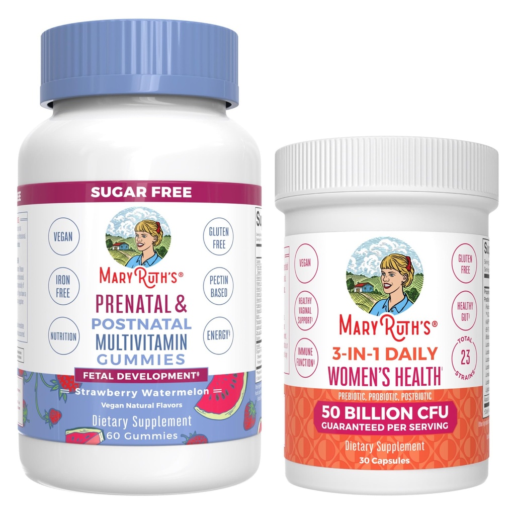 MaryRuth Organics Προγεννητική μεταγεννητική Multivitamin Gummies (Strawberry) & Γυναικεία 3-in-1 Καθημερινή Probiotic Κάψουλες 