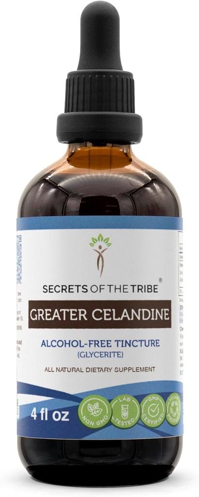 Secrets of the Tribe Greater Celandine Alcohol-Free Liquid Extract, Greater Celandine (Chelidonium Majus) Tincture Supplement (4 FL OZ)