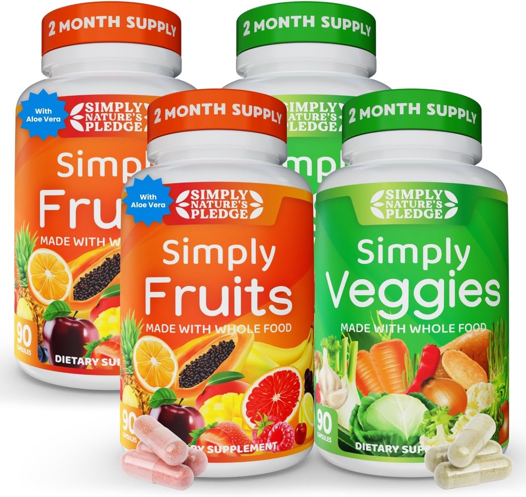 Simply Nature's Pledge - Packed with 42 Different Fruits & Vegets - 2-Month Supply - Made with Real, Non-GMO Whole Foods - Υποστηρίζει την ενέργεια και τη συνολική ευεξία - Soy-Free - 360 Κάψουλες