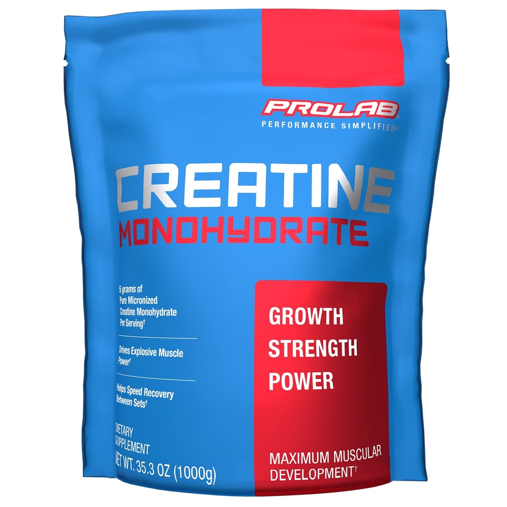 ProLab Nutrition Creatine Monohydrate Micronized Powder 1000G, Pure Creatine for Muscle Strength, Power & Endurance, Fast Absorbing, Unflavored, 5000mg ανά Serv (5g) (200 Servings)