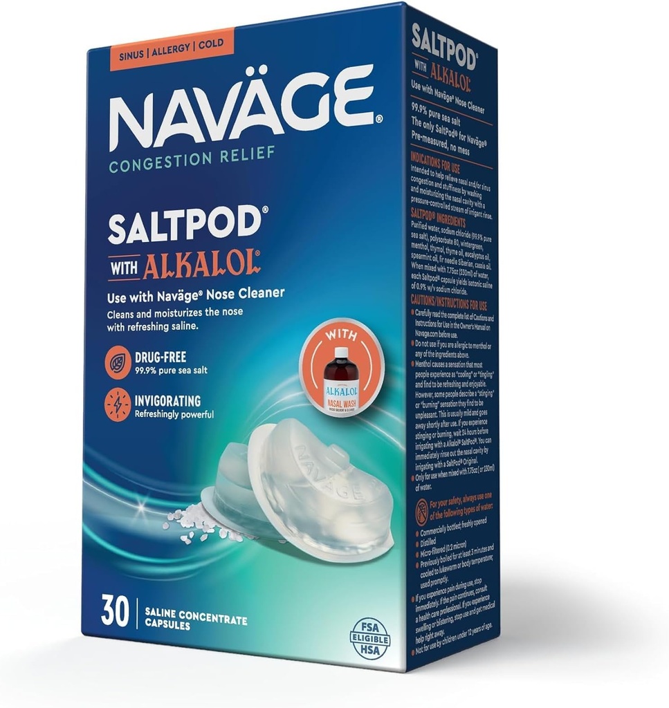 Navage SaltPod w/Alkalol 30 Pack (30 SaltPods) Salt Pod Refills Only - Αποκλειστικά Σχεδιασμένο Σύστημα Ρινικής Άρδευσης - Sinus Rinse και Alkalol Pods for Fast & Soothing Relief