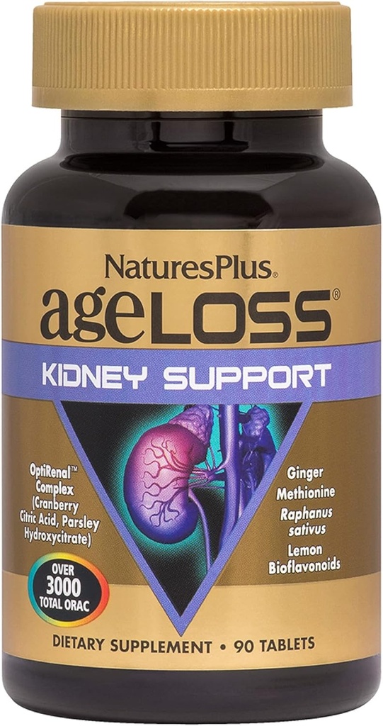 Natures Plus AgeLoss Kidney Support - 90 Tablets - with Vitamin D3 & Magnesium - Vegetarian, Gluten Free - 30 Servings