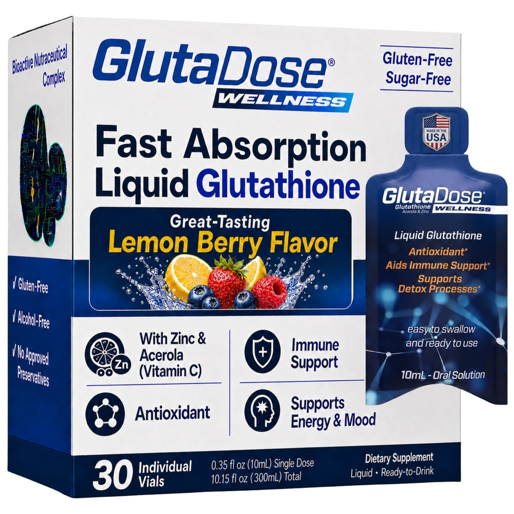 Συμπλήρωμα υγρής γλουταθειόνης, Lemon Berry Flavored Acerola Energy Booster w/Zinc, Daily Vitamins & Minerals, Zero Sugar Formation, Everyday Auto-Immune Support for Adults, 0,34 fl oz, Pack of 30
