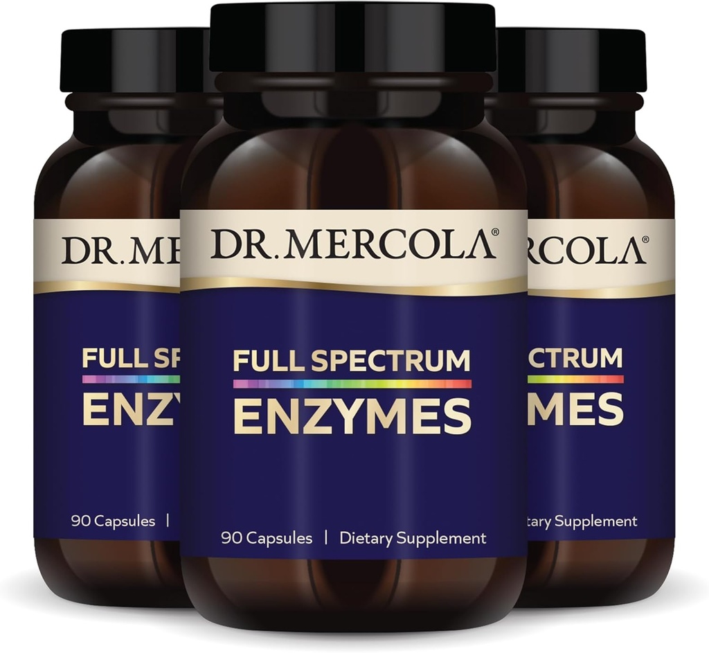 Dr. Mercola Full Spectrum Enzymes - 22 Different Enzymes - Supports Digestive & Immune Health - Helps Digest Carbohydrates, Fats & Proteins - Non-GMO, Gluten-Free & Soy-Free - 90 Capsules (3 Pack)