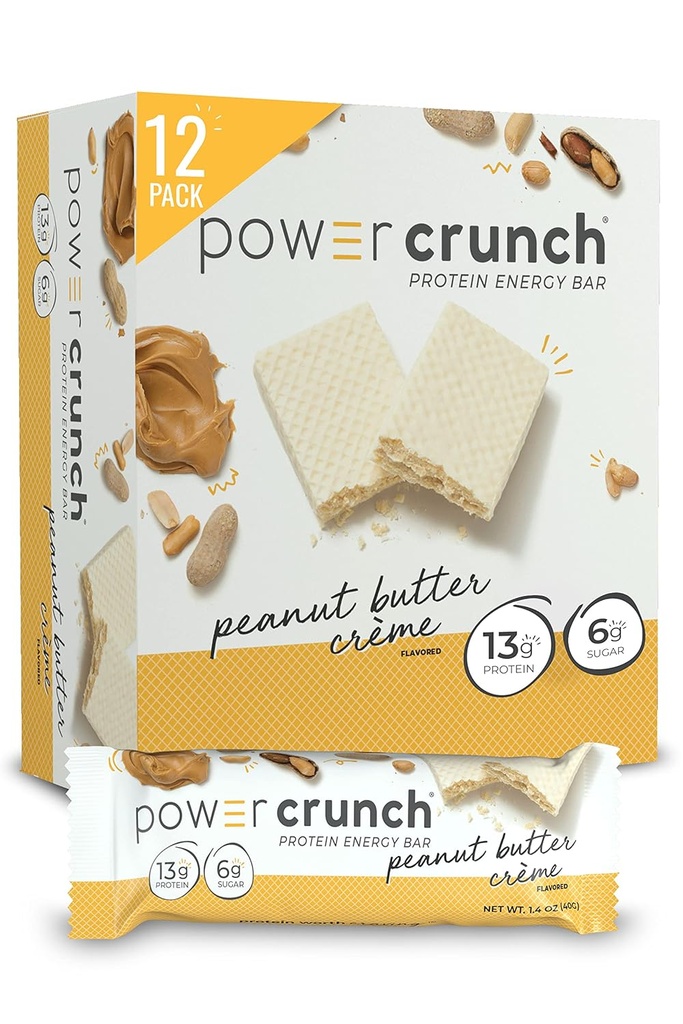 Power Crunch Protein Wafer Bars, Υψηλής πρωτεΐνης σνακ με νοστιμότατο γούστο, φυστικοβούτυρο Crème, 1.4 Ουγγιά (12 κόμης)