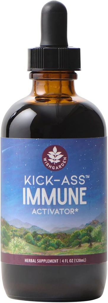 WishGarden Herbs Kick-Ass Immune Activator - Βότανο ανοσοποιητικό συμπλήρωμα υποστήριξης για ενήλικες, Plant-based Immune Booster & Immune Defense w/Echinacea & Goldenseal, Rapid Immunity Boost Formula, 4oz