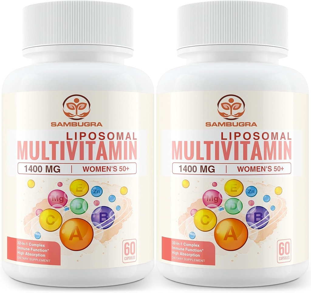Liposomal Multivitamin for Women 50+ - Women Daily Multivitamin with 32 Ingredients, CoQ10, Vitamins C, B, D, E for Cardiovascular & Bone Health Support - Iron-Free (120 Capsules)
