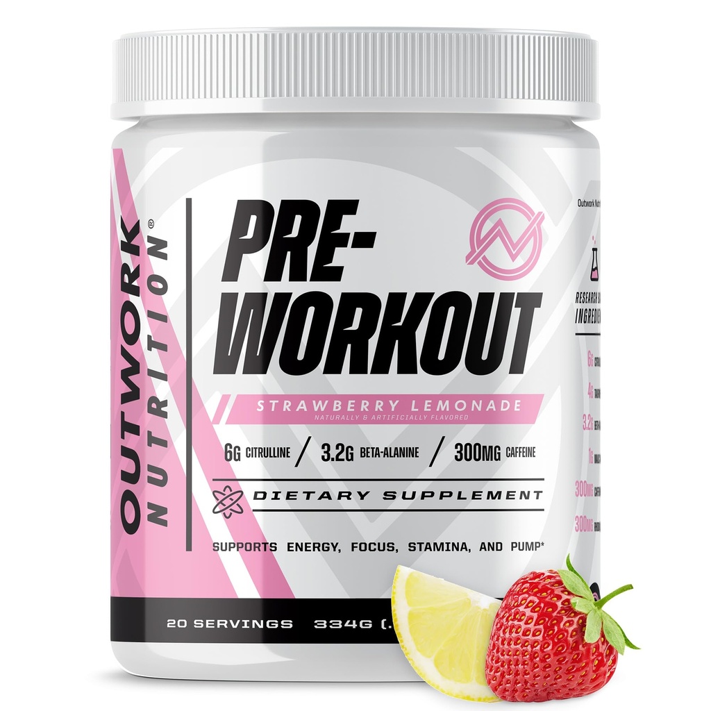 Outwork Nutrition Preworkout for Men & Women - Nootropic Pre Workout Without Create, Pre-Workingout Powder with Taurin Rhodiola Citrulline Malate Beta Alanine Caffeine (Λεμονάδα με μούρα)