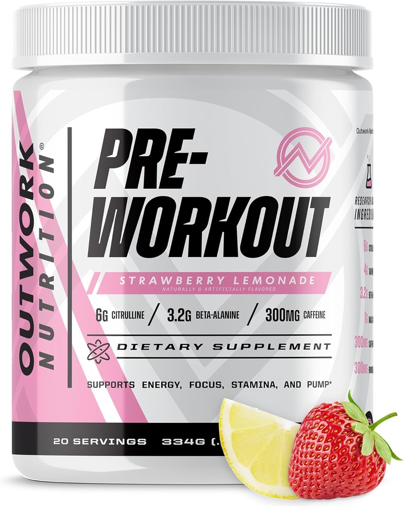 Outwork Nutrition Preworkout for Men & Women - Nootropic Pre Workout Without Create, Pre-Workingout Powder with Taurin Rhodiola Citrulline Malate Beta Alanine Caffeine (Λεμονάδα με μούρα)