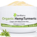 Zenrenu Organic Hemp Turmeric Joints & Muscle Cream με Arnica, MSM, Hemp Oil Extract, & 7 αιθέρια έλαια - μη λιπαρή & γρήγορη απορρόφηση για πλάτη, λαιμό, αγκώνες, γόνατα, & Hip 4 oz
