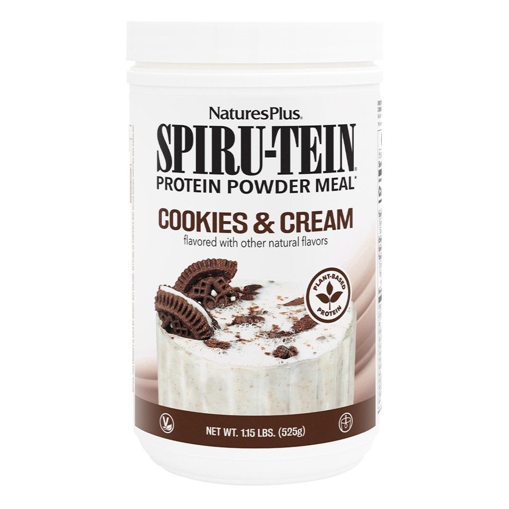 NaturesPlus SPIRU-TEIN Shake - Cookies & Cream - 1.15 lbs, Spirulina Protein Powder - Αντικατάσταση γεύματος με βάση το φυτό, Βιταμίνες & Ορυκτά για την Ενέργεια - Χορτοφαγικά - 15 Σερβιέτες