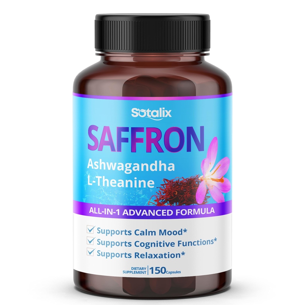 Saffron με Ashwagandha, Ginseng, L-Theanine, Relaxation, Restore - USA Made & Tested (Προμήθεια 150 ημερών (Pack of 1))