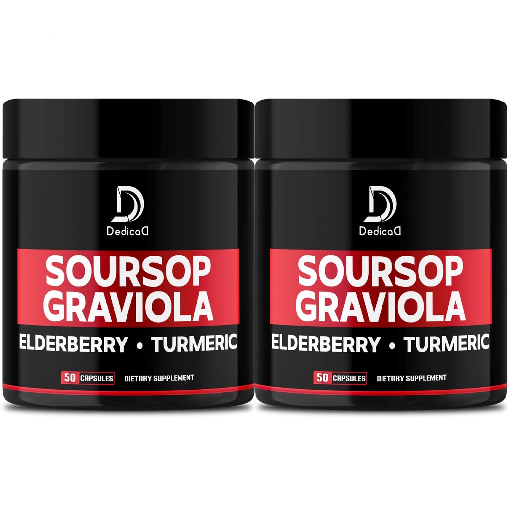 Καψάκια Graviola Soursop - 2 συσκευασίες 50 κάψουλες για 100 ημέρες προσφοράς - 11in1 Extract with Elderberry, Turmeric, Ginger, Milk Thittle, Cranberry & More - Υποστήριξη Mood, Immune & Body Health