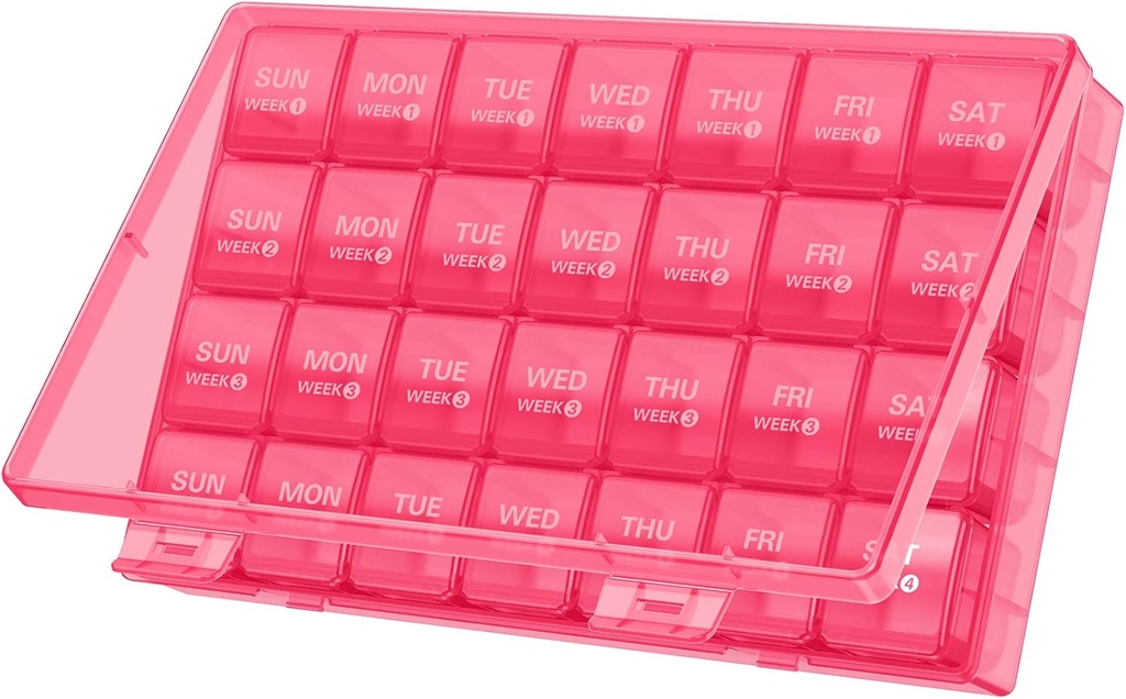 Mag Μηνιαίος διοργανωτής χαπιών 28 Day Pill Box, Travel Medicine Pill Organizer, Μεγάλες 4 εβδομάδες 1 Μήνας υποθέσεις χαπιών με σκόνη-αποθήκη εμπορευματοκιβωτίων για χάπια / Vitamin / Fish Oil / Συμπληρωματικά