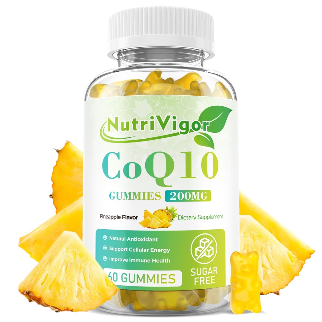 CoQ10 Gummies, Coenzyme Q10 Supplement 200 mg, High Absorption CoQ10 Supplement for Cellular Energy and Immune Health, Vegan, Gluten Free, Pineapple Flavor, 60 Count
