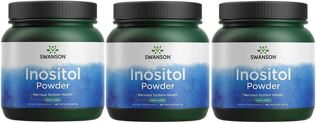 Swanson 100% Pure Inositol σκόνη - φυσικό συμπλήρωμα που προωθεί την εστίαση & χαλάρωση - Νευρική & Κυτταρική υποστήριξη - (8oz) 3 Pack