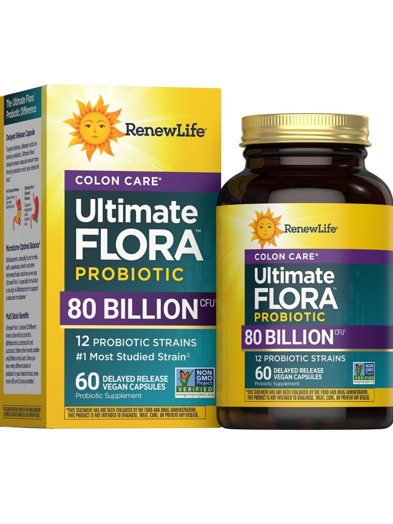 Renew Life Probiotic Colon Care Probiotic Capsules, Daily Supplement Offers Colon Support, L. Rhamnosus GG, Dairy, Soy and glute-free, 80 Billion CFU, 60 Count