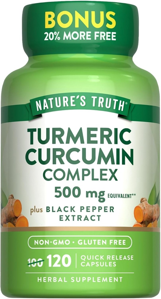 Nature's Truth Turmeric Curcumin Complex 500 mg Plus Black Pepper Extract, 12...