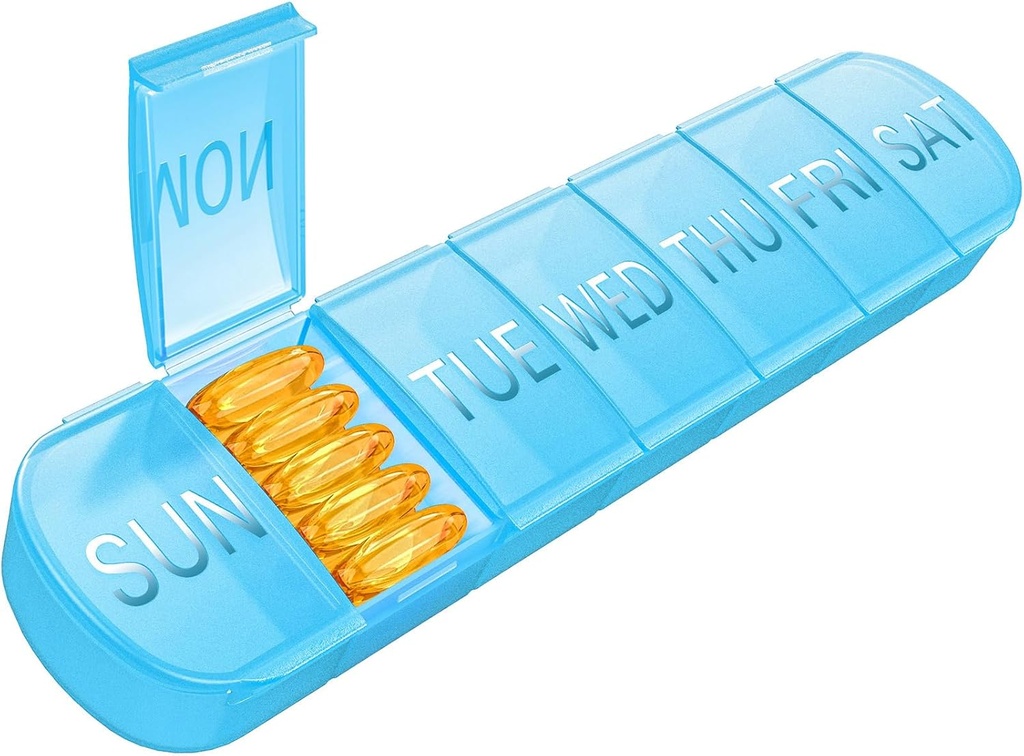 Weekly Pill Organizer 1 Χρόνος την ημέρα, Travel Pill Box 7 Μέρες Extra Large Διαμερίσματα Κάτοχος Βιταμίνης, Daily Pill Container 7day XL Medicine Dispenser for Fish Oil Case (Blue)