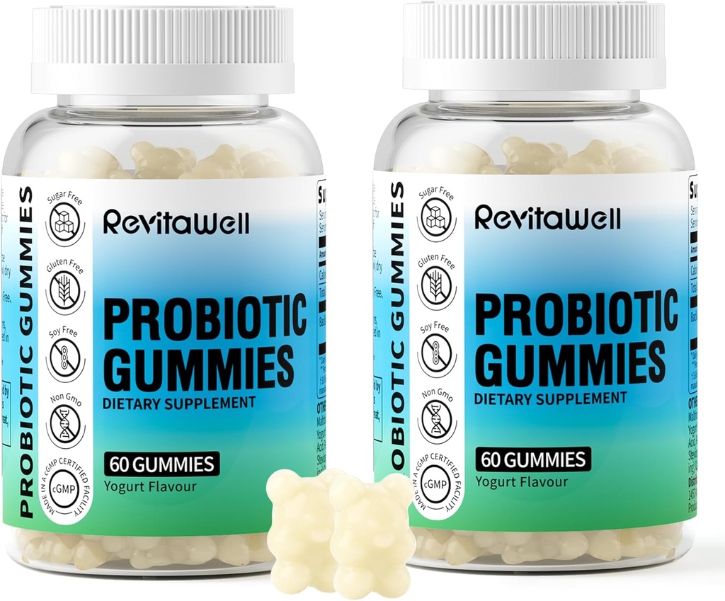 Probiotic Gummies for Digestive Health and Gut Health, 3.6 δισεκατομμύρια CFU, Χωρίς ζάχαρη, Debloat Gummies Probiotics for Kids, Women and Men, Yogurt Flavour, 120 Count