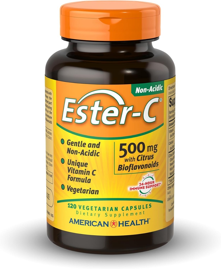 American Health Ester-C 500 mg με Citrus Bioflavonoids - 120 κάψουλες χορτοφαγικής - 24ωρη Ανοσολογική Υποστήριξη - Μη ΓΤΟ, Vegan, Χωρίς Γλουτένη - 60 Σερβιέτες