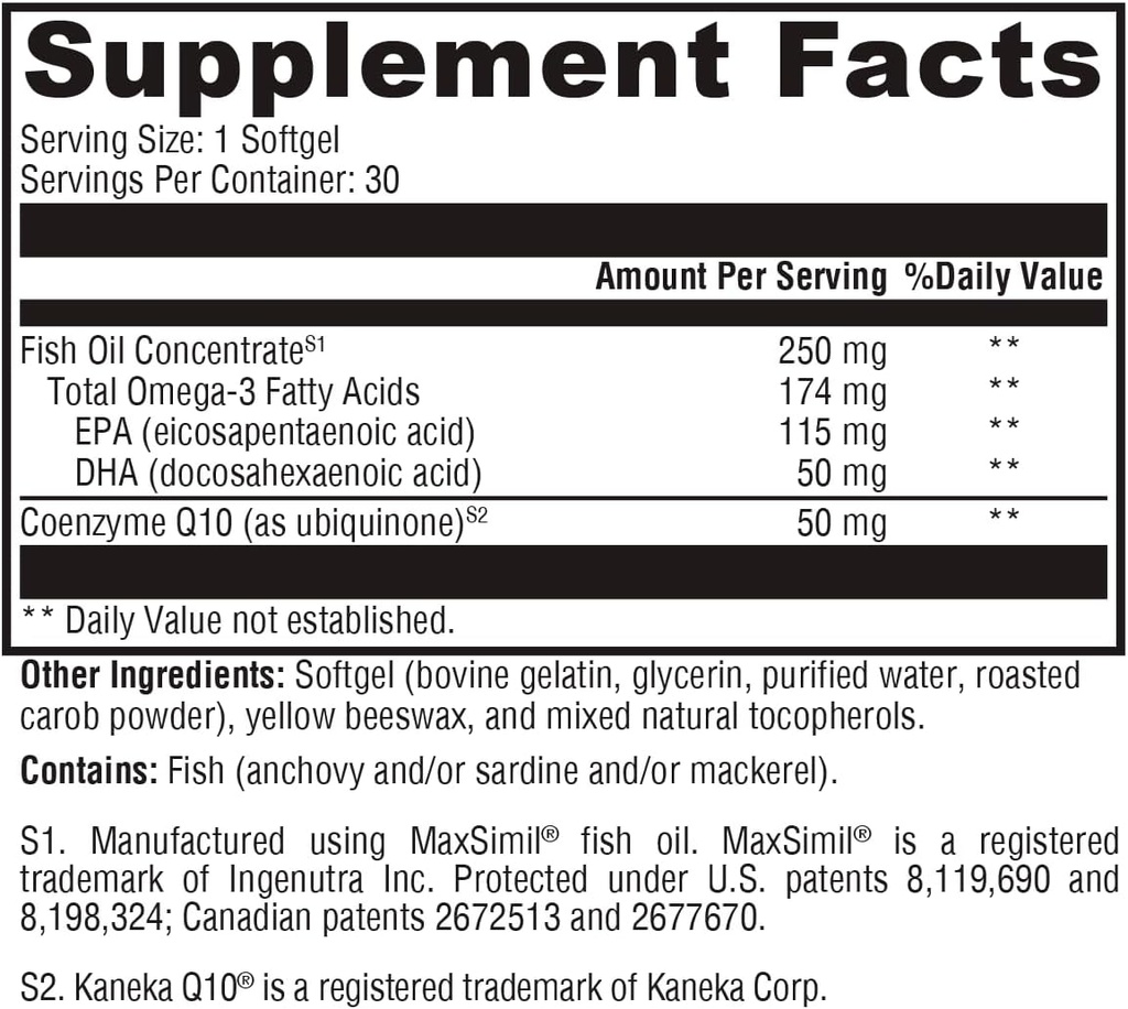XYMOGEN CoQmax Omega 50 mg - CoQ10 + Fish Oil Omega 3 συμπλήρωμα - Διπλής δράσης υποστήριξη καρδιάς - Συνένζυμο q10 + Εξειδικευμένο ιχθυέλαιο για 3X μεγαλύτερη απορρόφηση της EPA DHA (30 Softgels)