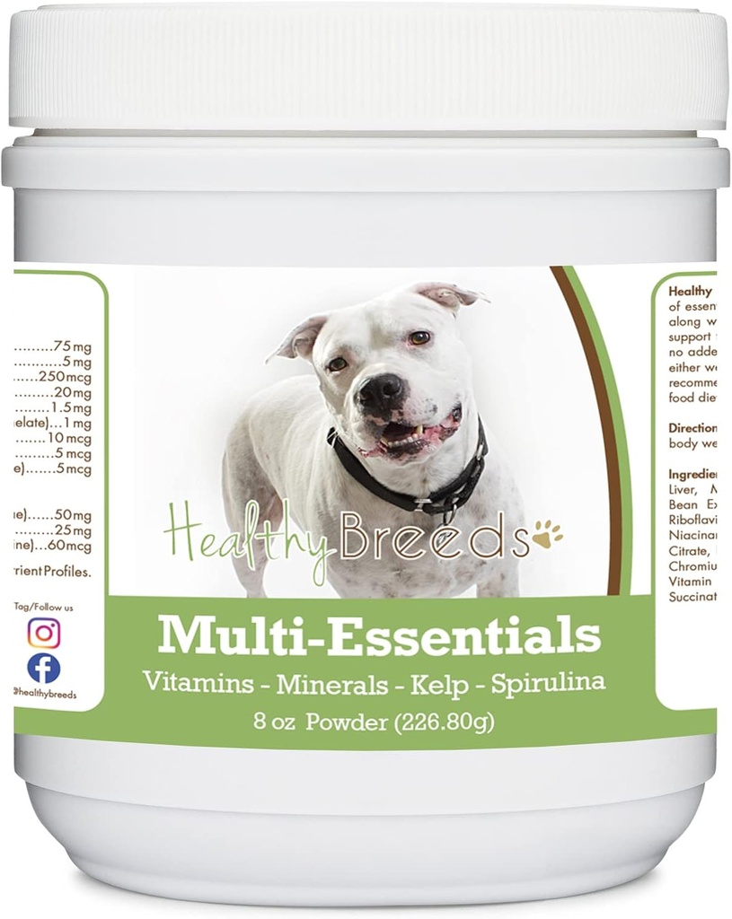 Healthy Breeds Pit Bull, White, Multi-Essentials Powder for Dogs - an Ideal Supplement of Vitamins, Minerals & Antioxidants for Your Dog - 8 oz