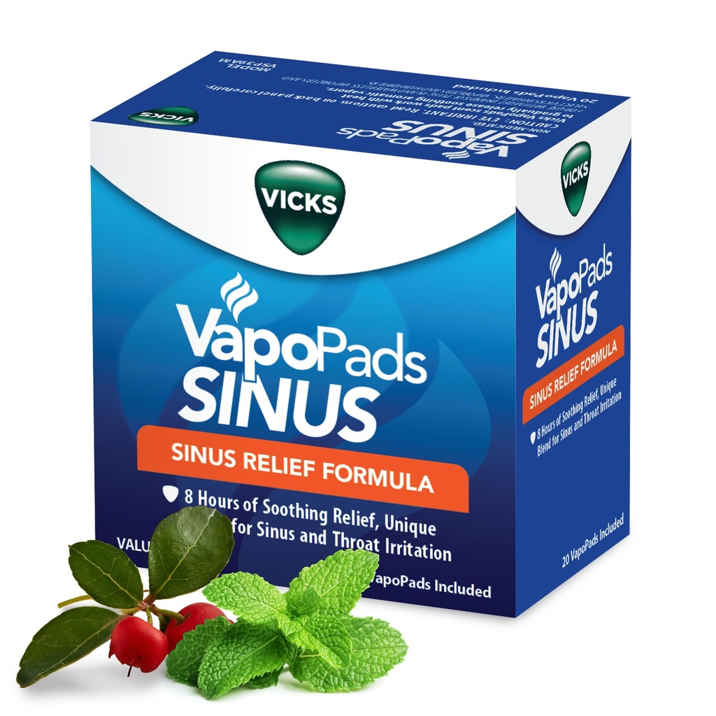 Vicks VapoPads Plus with Sinus Relief Formula - Vapor Pads Refill for Vicks Humidifiers and Steam Inhalers, Scent Pads for Congestion Relief, 20-Pack, Box Color May Vary