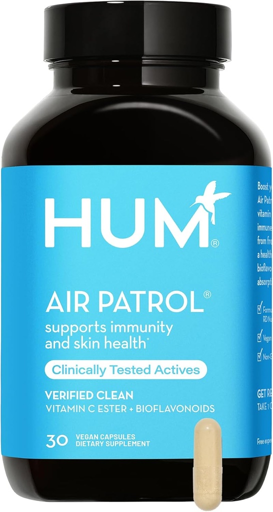 HUM Air Patrol ανοσοποιητικό συμπλήρωμα υποστήριξης με Βιταμίνη C & Citrus Bioflavonoids, Vegan Vitamin C συμπληρώματα για γυναίκες και άνδρες, υποστηρίζει το φραγμό του δέρματος, την υγεία του πνεύμονα & ανοσοποιητικό σύστημα, 30 κάψουλες Vegan
