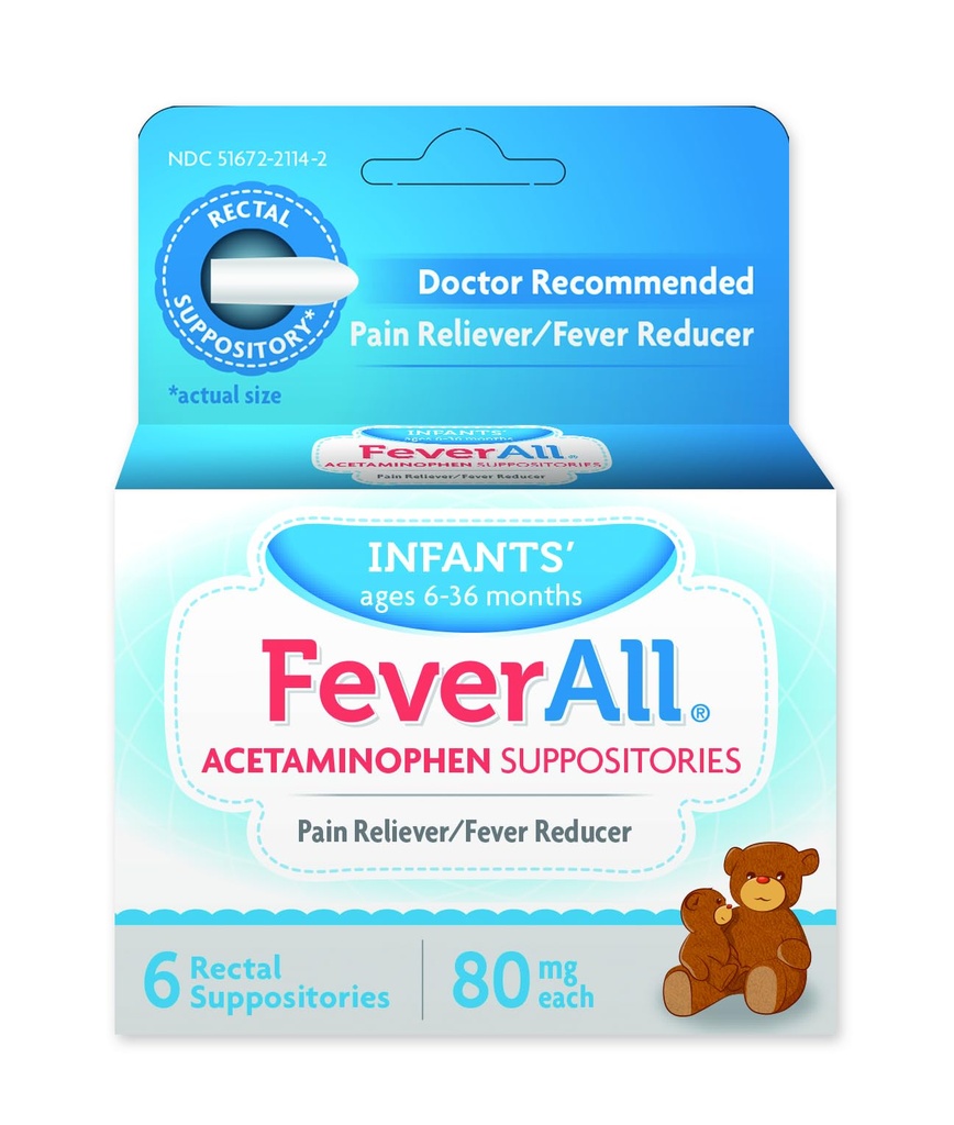 Feverall Infant Acetaminophen Υποθετικά 6 Ορθικές Υποθεσίες 80mg Κάθε Αναπνευστήρας Πόνου/Αναπνευστήρας Πυρετός. Ηλικίες 6-36 μήνες