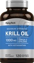 Piping Rock Krill Oil Omega 3 Softgel Capsules | 1000mg | 120 Count | EPA DHA Supplement with Astaxanthin | Maximum Strength | Non-GMO, Gluten Free