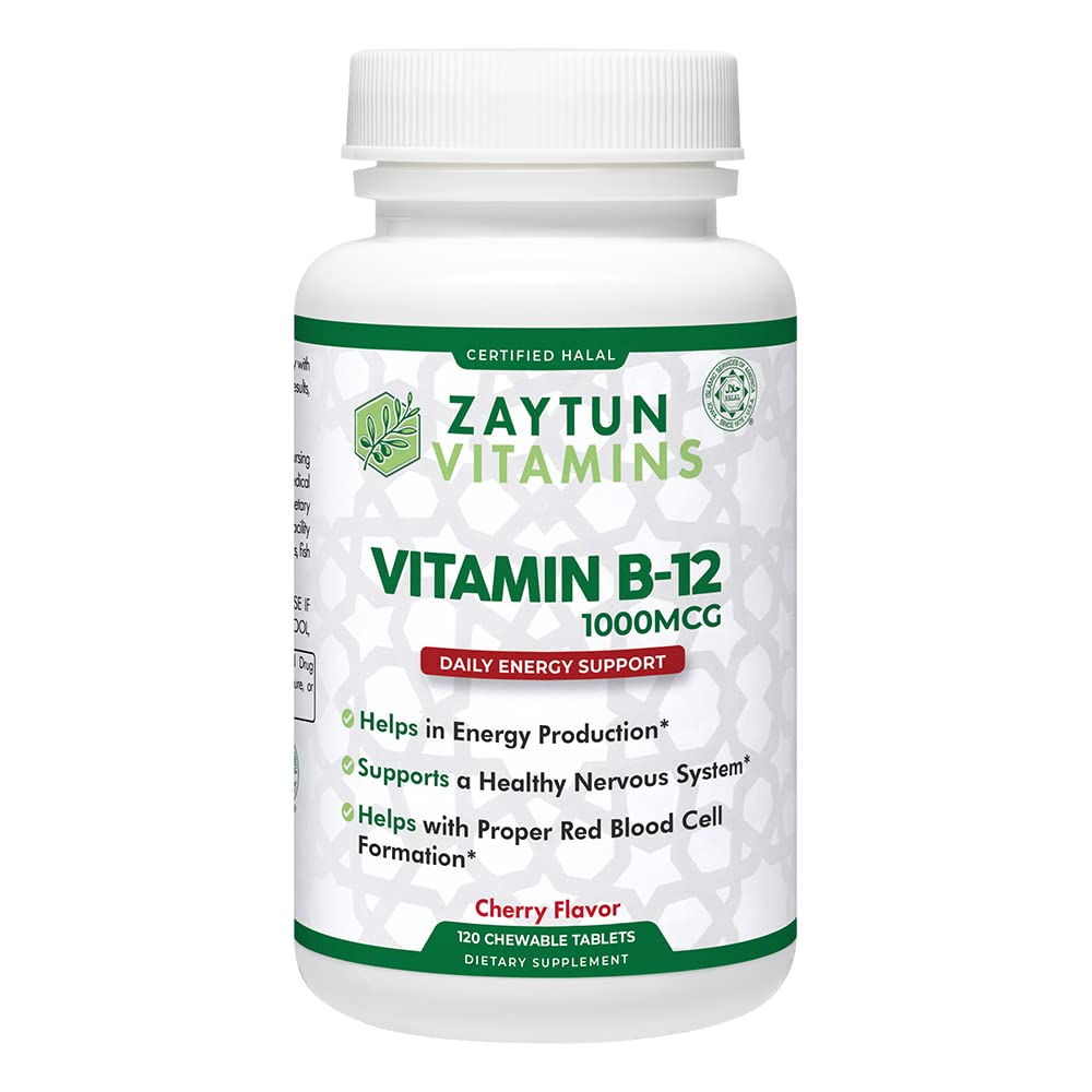 Zaytun Halal Vitamin B12 1000mcg, Προωθεί την παραγωγή ενέργειας, Μεταβολισμός και υγιές νευρικό σύστημα - χορτοφάγοι και Vegans Formula - Dairy-Free - 4 Μήνες Προμήθεια - Κατασκευάζεται στις ΗΠΑ