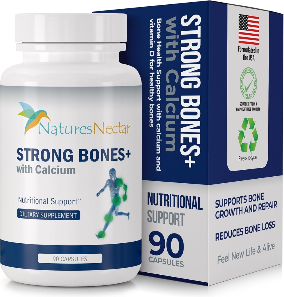 Nature's Nectar Bone & Joint Supplements for Men & Women – Υποστηρίζει την υγεία των οστών, τη δύναμη και την ανάπτυξη με ασβέστιο, βιταμίνη D, μαγνήσιο & στρόντιο – Builder για μέγιστη απορρόφηση –90 Caps