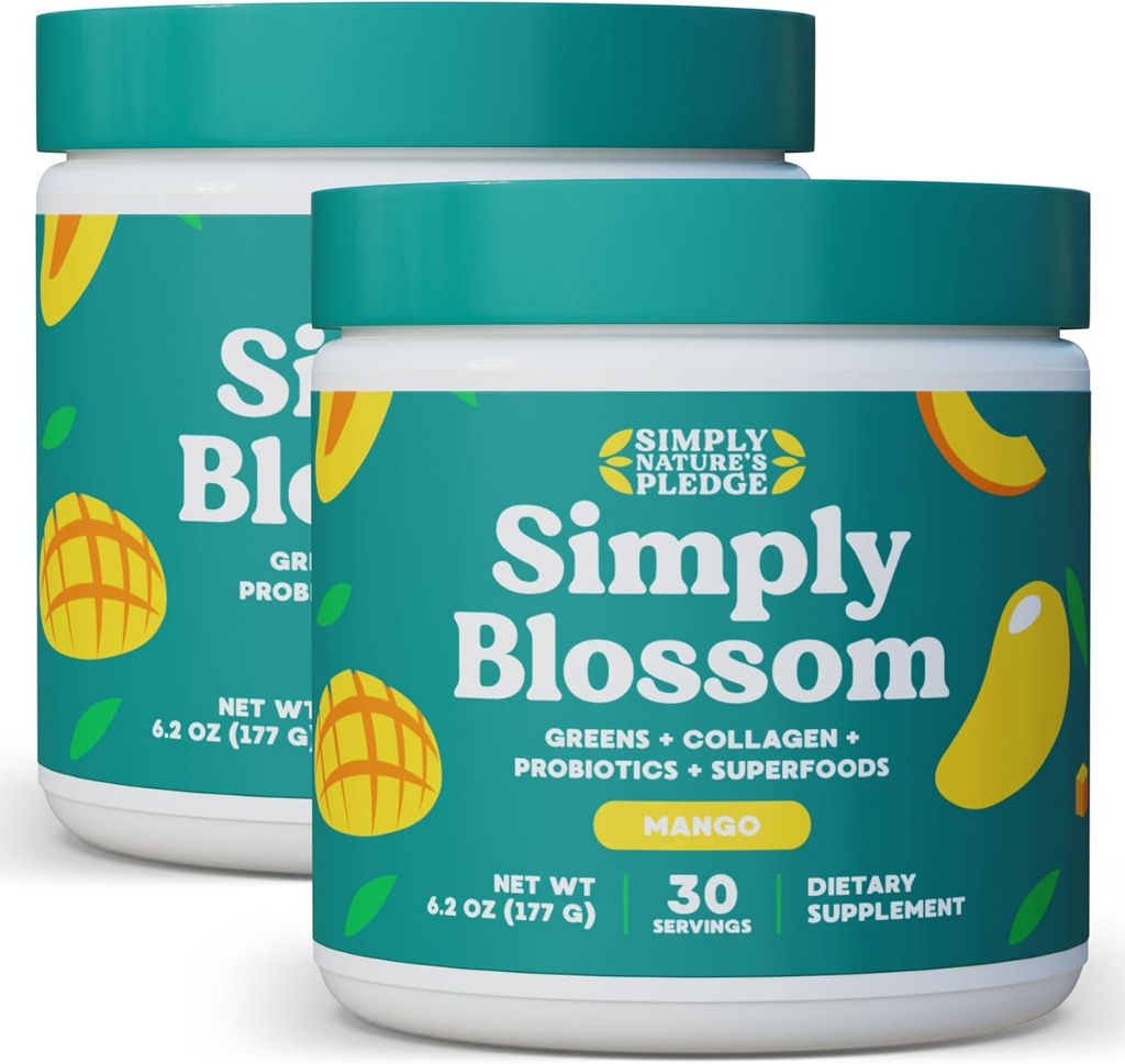 Απλά Blossom Διατροφή Daily Greens & Superfood Powder + Collagen + Probiotics for Women's Digestive Health & Bloating Relief. Βοήθεια για την υγεία σας Bloom - 2 μήνες προσφοράς - Mango