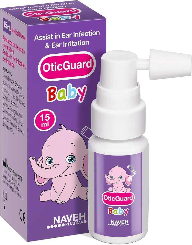 NAVEH PHARMA Otic Guard Baby Ear Drops – Φυσικό έλαιο αυτιού για την αφαίρεση κεριού και την ανακούφιση από τη μόλυνση του αυτιού – Απλός καθαρισμός αυτιών για μωρά, Toddlers & Kids – Καταπραϋντικά Eachs & Swimmer’s Ear