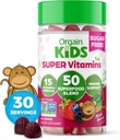 Orgain Παιδική Ζάχαρη Δωρεάν Πολυβιταμίνες Gummies, Vegan & Plant Based, 50 Superfoods, 15 Βιταμίνες και Ορυκτά, Ανοσολογική Υποστήριξη και 3g Ίνες, Μικτό μούρο, Ηλικίες 4+, 1 Μήνας Προμήθεια (60 Gummies)
