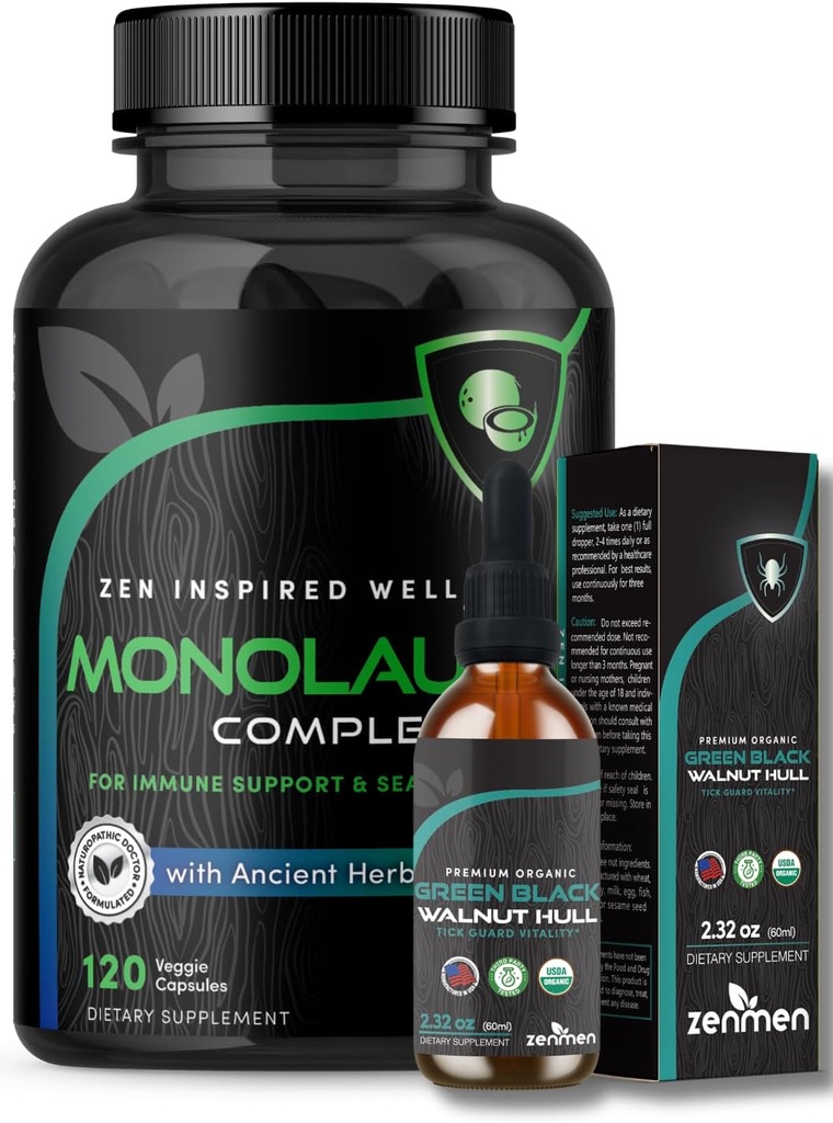 Zenmen Immune Support Bundle: Πράσινες μαύρες κάψουλες Walnut και Monolaurin