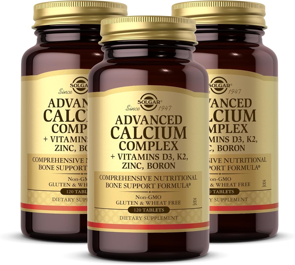 Solgar Advanced Calcium Complex - 120 δισκία, Συσκευασία 3 - με ψευδάργυρο, βόριο, βιταμίνες D3 & K2 - Μη ΓΤΟ, Χωρίς γλουτένη, Χωρίς γαλακτοκομικά - 90 Σύνολο Σερβιρίσματος